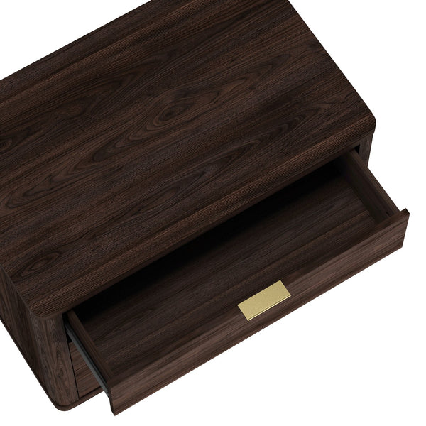 Manhattan Comfort Evelyn Nightstand Set Of 2 - Elegant Design With Full Extension Drawers And Subtle Gold Hardware Brown Mdf 2-ns014-br