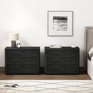 Manhattan Comfort Evelyn Nightstand Set Of 2 - Elegant Design With Full Extension Drawers And Subtle Gold Hardware Charcoal Grey Mdf 2-ns014-ch