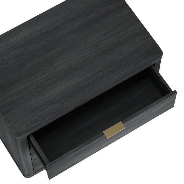 Manhattan Comfort Evelyn Nightstand Set Of 2 - Elegant Design With Full Extension Drawers And Subtle Gold Hardware Charcoal Grey Mdf 2-ns014-ch