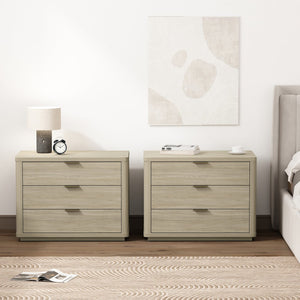 Manhattan Comfort Evelyn Nightstand Set Of 2 - Elegant Design With Full Extension Drawers And Subtle Gold Hardware Natural Mdf 2-ns014-na