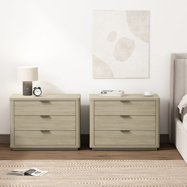 Manhattan Comfort Evelyn Nightstand Set Of 2 - Elegant Design With Full Extension Drawers And Subtle Gold Hardware Natural Mdf 2-ns014-na
