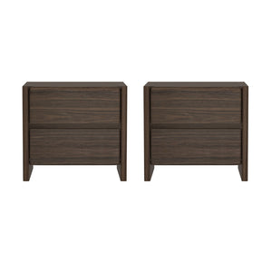 Manhattan Comfort Linda Modern Nightstand Set Of 2 - Elegant, Versatile Storage With Crisp Lines For Any Space Walnut Brown Mdp 2-ns015-br