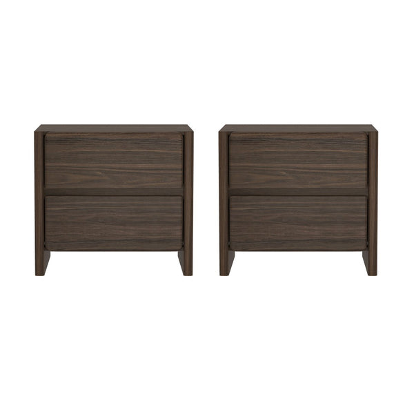 Manhattan Comfort Linda Modern Nightstand Set Of 2 - Elegant, Versatile Storage With Crisp Lines For Any Space Walnut Brown Mdp 2-ns015-br