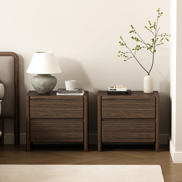 Manhattan Comfort Linda Modern Nightstand Set Of 2 - Elegant, Versatile Storage With Crisp Lines For Any Space Walnut Brown Mdp 2-ns015-br