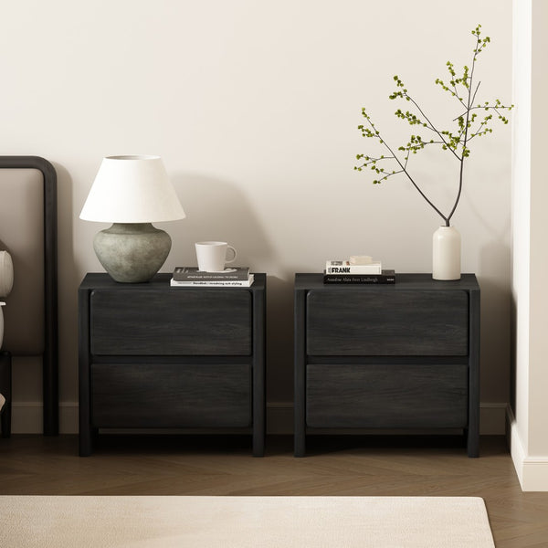 Manhattan Comfort Linda Modern Nightstand Set Of 2 - Elegant, Versatile Storage With Crisp Lines For Any Space Charcoal Grey Mdp 2-ns015-gy