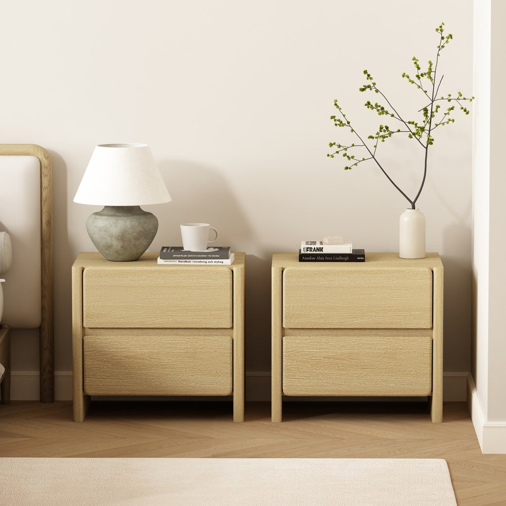 Manhattan Comfort Linda Modern Nightstand Set Of 2 - Elegant, Versatile Storage With Crisp Lines For Any Space Natural Oak Mdp 2-ns015-na