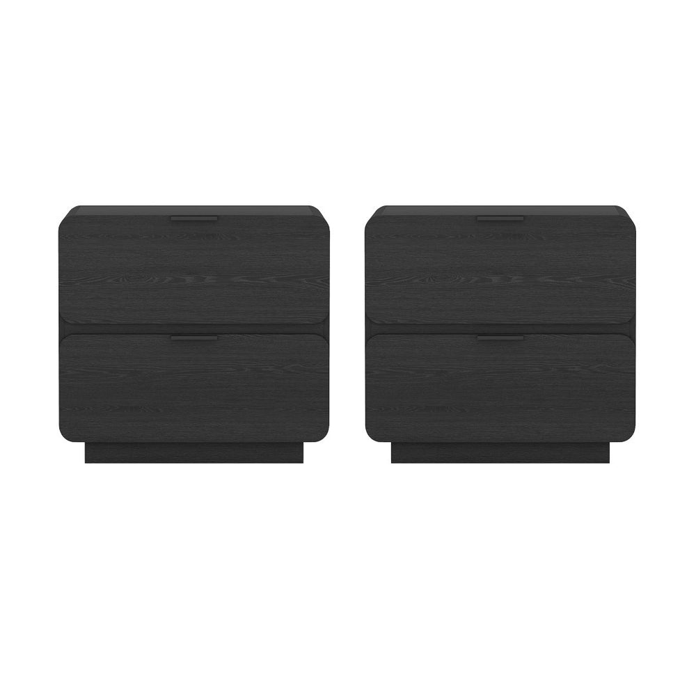 Manhattan Comfort Chrystie Contemporary Modern Nightstand Set Of 2 - Elegant Design With Spacious Drawers For Your Bedroom Black Mdp 2-ns016-bk