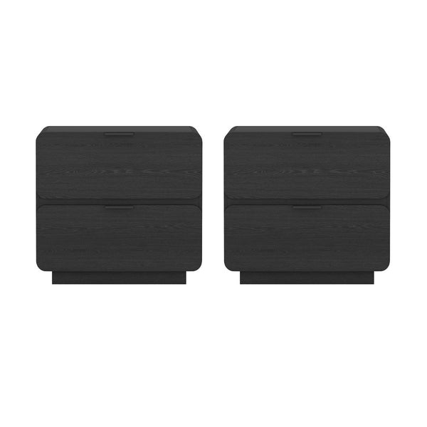 Manhattan Comfort Chrystie Contemporary Modern Nightstand Set Of 2 - Elegant Design With Spacious Drawers For Your Bedroom Black Mdp 2-ns016-bk