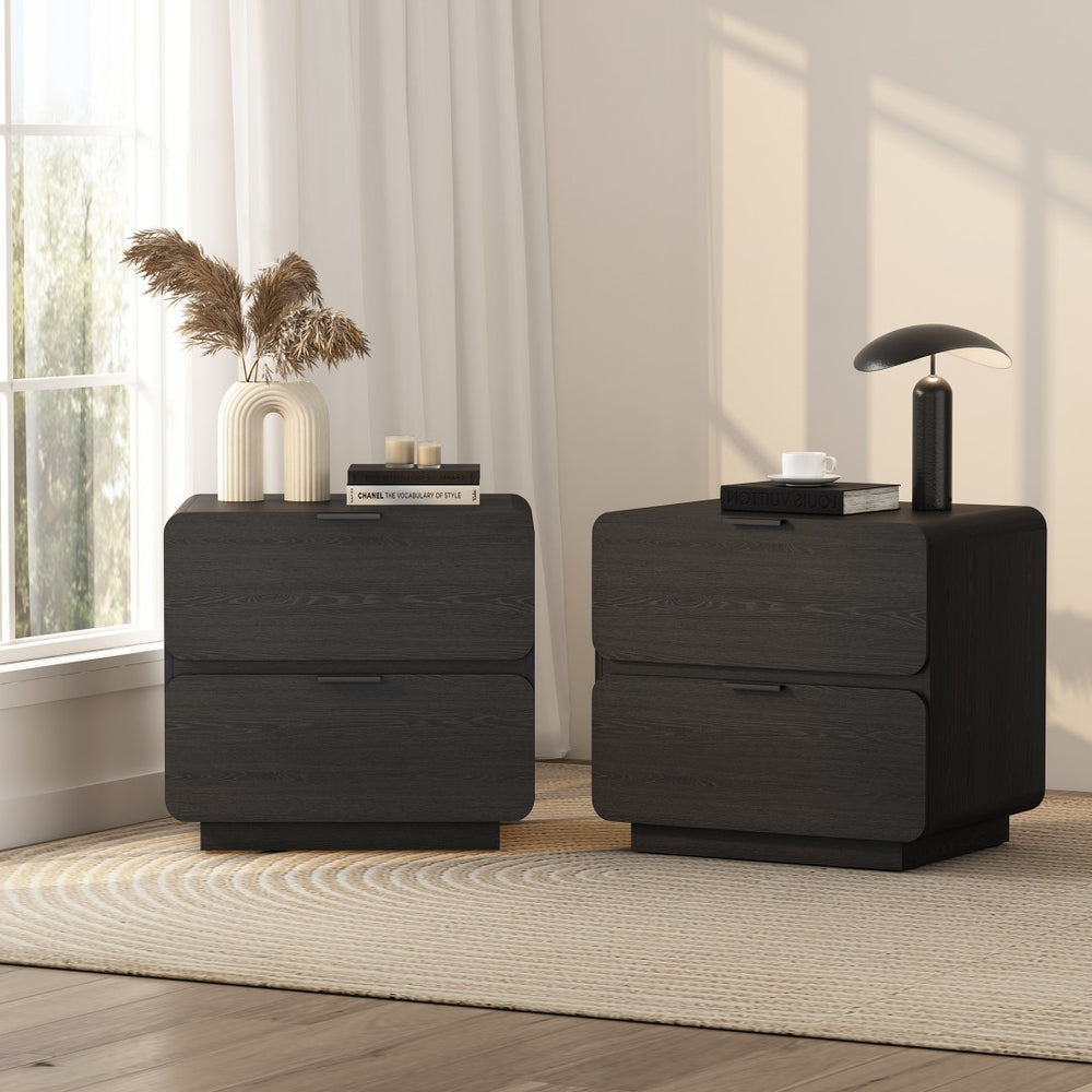 Manhattan Comfort Chrystie Contemporary Modern Nightstand Set Of 2 - Elegant Design With Spacious Drawers For Your Bedroom Black Mdp 2-ns016-bk
