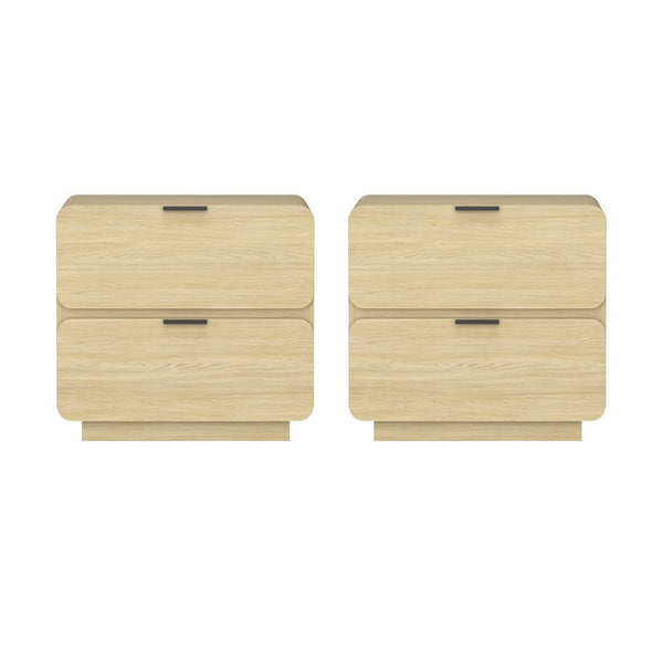 Manhattan Comfort Chrystie Contemporary Modern Nightstand Set Of 2 - Elegant Design With Spacious Drawers For Your Bedroom Natural Mdp 2-ns016-na