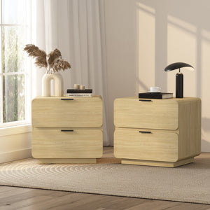 Manhattan Comfort Chrystie Contemporary Modern Nightstand Set Of 2 - Elegant Design With Spacious Drawers For Your Bedroom Natural Mdp 2-ns016-na