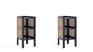 Manhattan Comfort Versailles Industry Chic End Table - Set of 2 Black and Natural Cane 2-NSCA01-BK