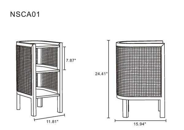 Manhattan Comfort Versailles Industry Chic End Table - Set of 2 Black and Natural Cane 2-NSCA01-BK
