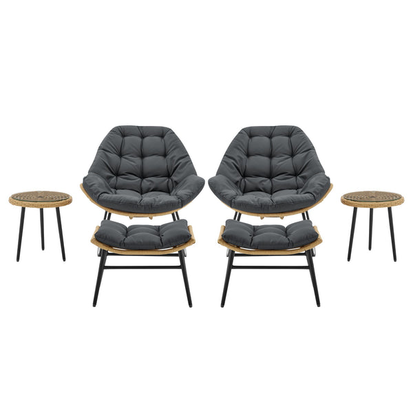 Benson 6-Piece Patio Rocking Chair Set with Ottomans and Tables in Grey 2-OD-CV024-GY Manhattan Comfort