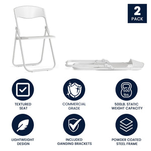 English Elm 2 Pack HERCULES Series Durable Folding Chairs for Events, High Capacity, Ergonomic Comfort & Storage White 2-RUT-I-WHITE-GG