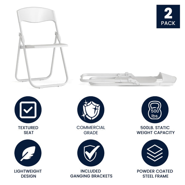 English Elm 2 Pack HERCULES Series Durable Folding Chairs for Events, High Capacity, Ergonomic Comfort & Storage White 2-RUT-I-WHITE-GG