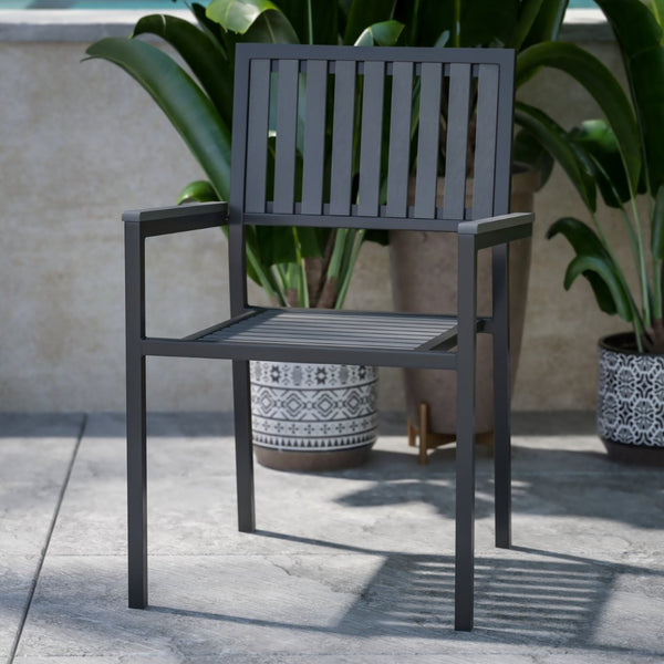 English Elm Harris Set of 2 Stackable Club Chairs for Indoor/Outdoor Use – Durable, Weather-Resistant Design 2-SB-A268C-BK-GG