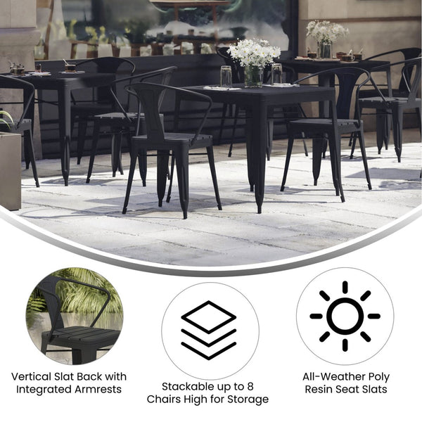 English Elm Helvey Commercial Black Stacking Arm Chairs Set of 2 - Durable, Weather-Resistant, Modern Design 2-SB-T11C-BK-GG