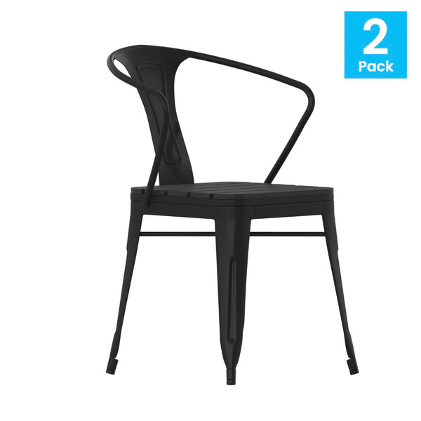 English Elm Helvey Commercial Black Stacking Arm Chairs Set of 2 - Durable, Weather-Resistant, Modern Design 2-SB-T11C-BK-GG