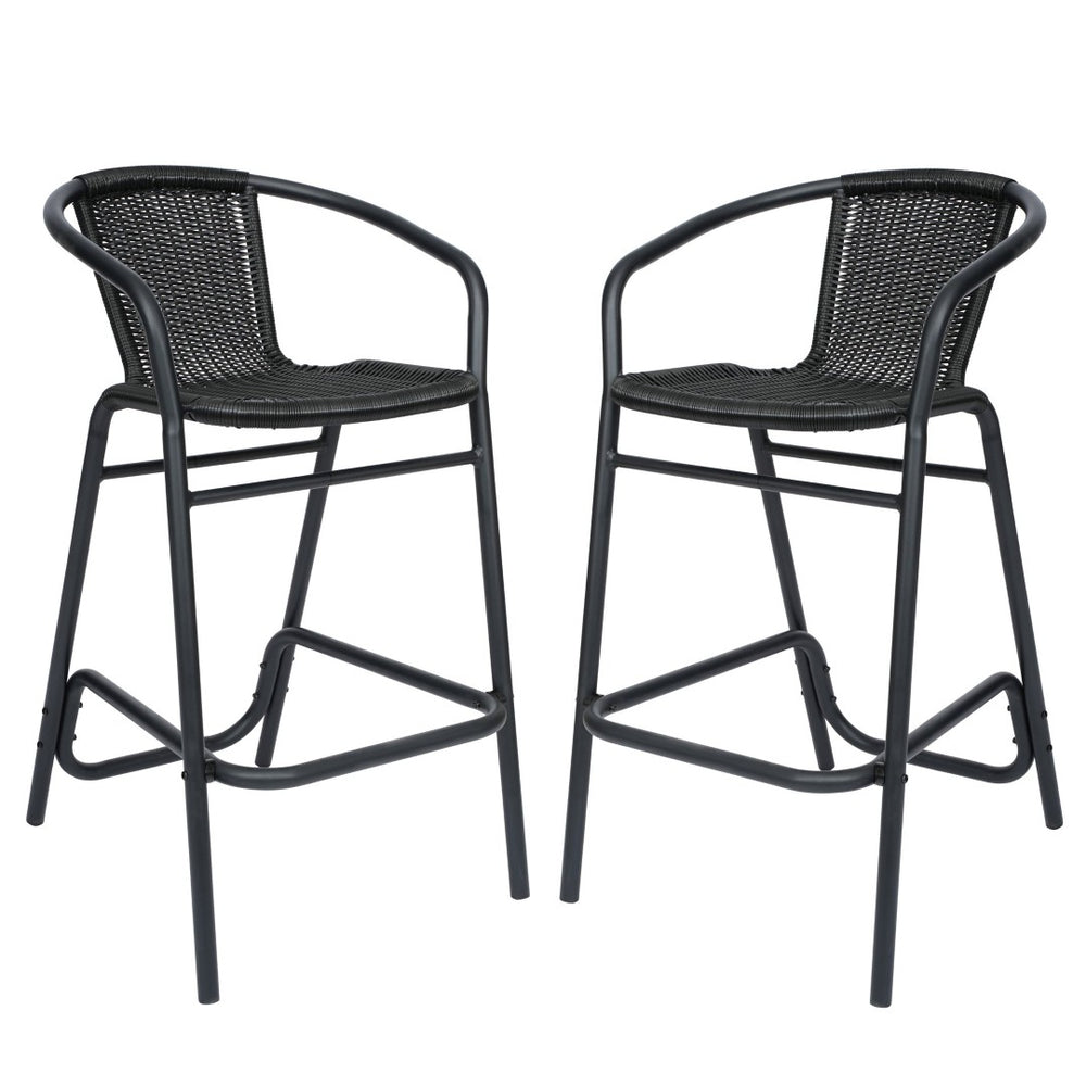 English Elm Lila Set of 2 Commercial-Grade Indoor-Outdoor Rattan Barstools with Durable Aluminum Frame Design Black 2-SDA-AD632032R-BK-GG