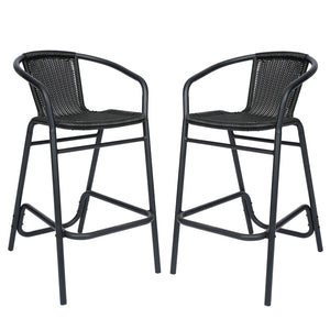 English Elm Lila Set of 2 Commercial-Grade Indoor-Outdoor Rattan Barstools with Durable Aluminum Frame Design Black 2-SDA-AD632032R-BK-GG