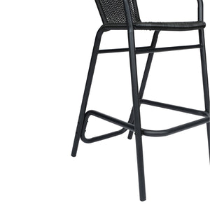 English Elm Lila Set of 2 Commercial-Grade Indoor-Outdoor Rattan Barstools with Durable Aluminum Frame Design Black 2-SDA-AD632032R-BK-GG