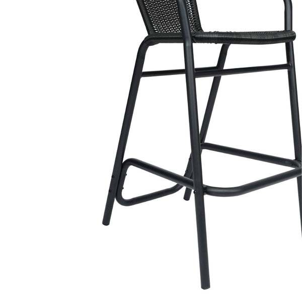 English Elm Lila Set of 2 Commercial-Grade Indoor-Outdoor Rattan Barstools with Durable Aluminum Frame Design Black 2-SDA-AD632032R-BK-GG