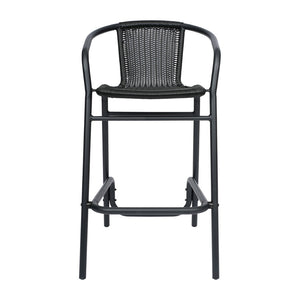 English Elm Lila Set of 2 Commercial-Grade Indoor-Outdoor Rattan Barstools with Durable Aluminum Frame Design Black 2-SDA-AD632032R-BK-GG