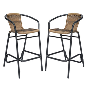 English Elm Lila Set of 2 Commercial-Grade Indoor-Outdoor Rattan Barstools with Durable Aluminum Frame Design Medium Brown 2-SDA-AD632032R-DK-BN-GG