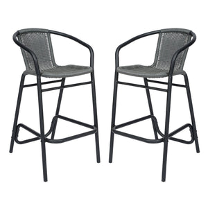 English Elm Lila Set of 2 Commercial-Grade Indoor-Outdoor Rattan Barstools with Durable Aluminum Frame Design Gray 2-SDA-AD632032R-GY-GG