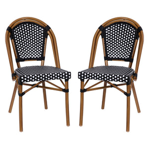 English Elm Bordeaux Set of 2 Bistro Chairs for Indoor/Outdoor Use - Stylish, Durable, and Space-Saving Design Black & White/Natural Frame 2-SDA-AD642001-BKWH-NAT-GG