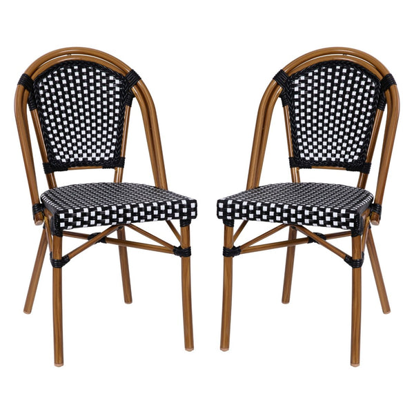 English Elm Bordeaux Set of 2 Bistro Chairs for Indoor/Outdoor Use - Stylish, Durable, and Space-Saving Design Black & White/Natural Frame 2-SDA-AD642001-BKWH-NAT-GG