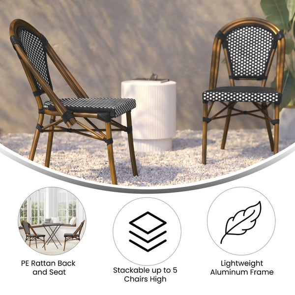 English Elm Bordeaux Set of 2 Bistro Chairs for Indoor/Outdoor Use - Stylish, Durable, and Space-Saving Design Black & White/Natural Frame 2-SDA-AD642001-BKWH-NAT-GG