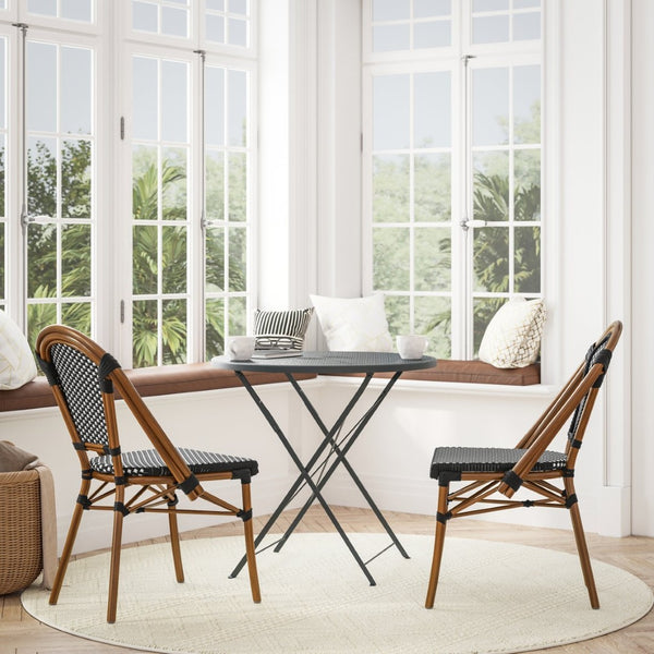 English Elm Bordeaux Set of 2 Bistro Chairs for Indoor/Outdoor Use - Stylish, Durable, and Space-Saving Design Black & White/Natural Frame 2-SDA-AD642001-BKWH-NAT-GG