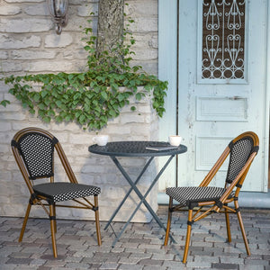 English Elm Bordeaux Set of 2 Bistro Chairs for Indoor/Outdoor Use - Stylish, Durable, and Space-Saving Design Black & White/Natural Frame 2-SDA-AD642001-BKWH-NAT-GG