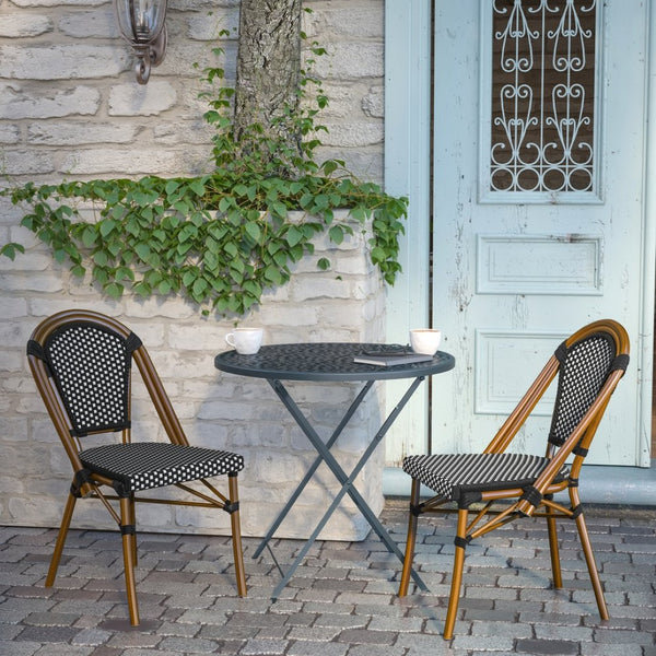 English Elm Bordeaux Set of 2 Bistro Chairs for Indoor/Outdoor Use - Stylish, Durable, and Space-Saving Design Black & White/Natural Frame 2-SDA-AD642001-BKWH-NAT-GG