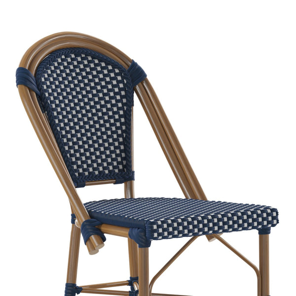 English Elm Bordeaux Set of 2 Stackable Bistro Barstools for Indoor/Outdoor Use, Commercial-Grade Durability Navy & White/Natural Frame 2-SDA-AD642001-BS-NVYWH-NAT-GG