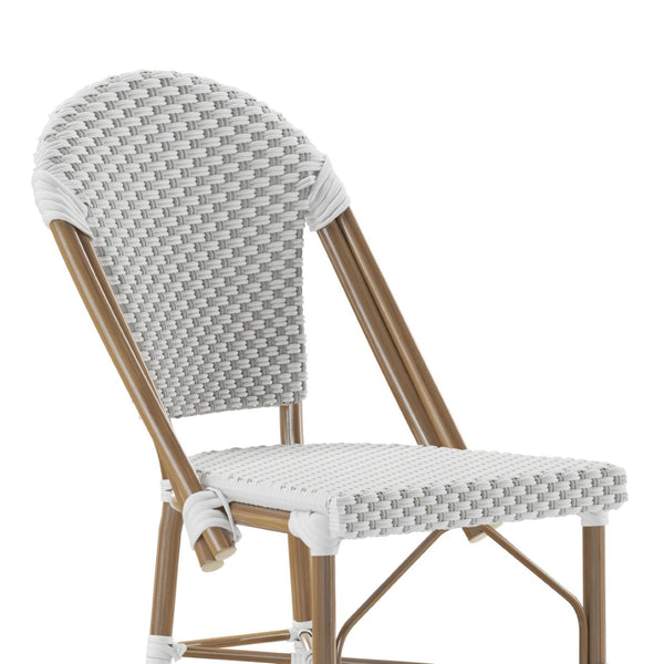 English Elm Lourdes Set of 2 Stackable Bistro Bar Stools for Indoor/Outdoor Use, Commercial Grade, Comfortable Design White & Gray/Natural Frame 2-SDA-AD642001-F-BS-WHGY-NAT-GG