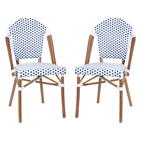 English Elm Lourdes Set of 2 Stackable Bistro Chairs for Indoor/Outdoor Use, Durable Aluminum Frame & Rattan Seat White & Gray/Natural Frame 2-SDA-AD642001-F-WHGY-NAT-GG