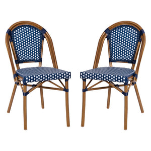English Elm Bordeaux Set of 2 Bistro Chairs for Indoor/Outdoor Use - Stylish, Durable, and Space-Saving Design Navy & White/Natural Frame 2-SDA-AD642001-NVYWH-NAT-GG