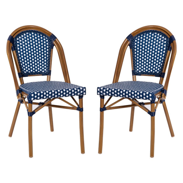 English Elm Bordeaux Set of 2 Bistro Chairs for Indoor/Outdoor Use - Stylish, Durable, and Space-Saving Design Navy & White/Natural Frame 2-SDA-AD642001-NVYWH-NAT-GG