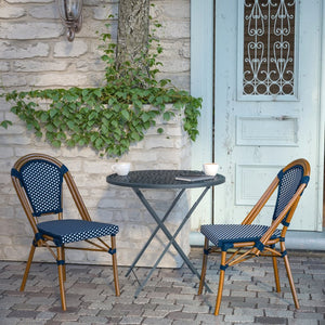 English Elm Bordeaux Set of 2 Bistro Chairs for Indoor/Outdoor Use - Stylish, Durable, and Space-Saving Design Navy & White/Natural Frame 2-SDA-AD642001-NVYWH-NAT-GG