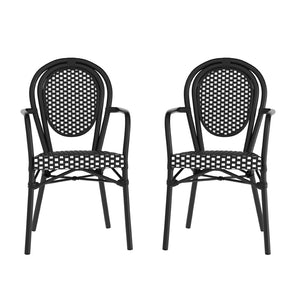 English Elm 2 Pack Lourdes Indoor/Outdoor Bistro Stacking Chairs - Durable, Stylish, and Easy to Maintain Black & White/Black Frame 2-SDA-AD642002A-BKWH-BK-GG