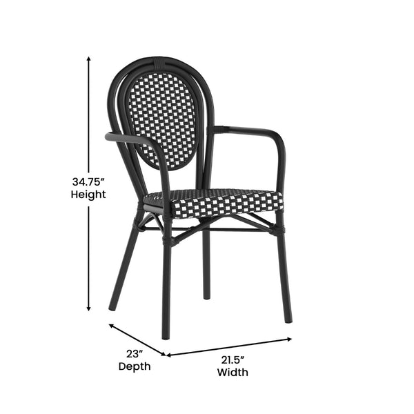 English Elm 2 Pack Lourdes Indoor/Outdoor Bistro Stacking Chairs - Durable, Stylish, and Easy to Maintain Black & White/Black Frame 2-SDA-AD642002A-BKWH-BK-GG