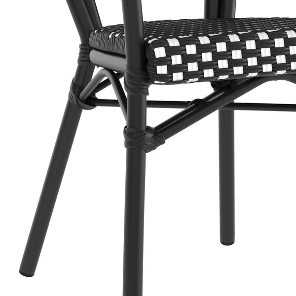 English Elm 2 Pack Lourdes Indoor/Outdoor Bistro Stacking Chairs - Durable, Stylish, and Easy to Maintain Black & White/Black Frame 2-SDA-AD642002A-BKWH-BK-GG