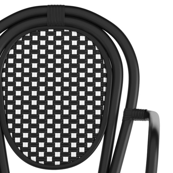 English Elm 2 Pack Lourdes Indoor/Outdoor Bistro Stacking Chairs - Durable, Stylish, and Easy to Maintain Black & White/Black Frame 2-SDA-AD642002A-BKWH-BK-GG