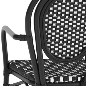 English Elm 2 Pack Lourdes Indoor/Outdoor Bistro Stacking Chairs - Durable, Stylish, and Easy to Maintain Black & White/Black Frame 2-SDA-AD642002A-BKWH-BK-GG