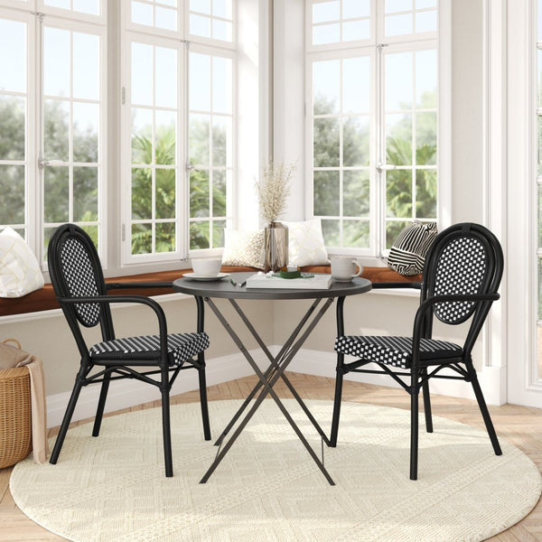 English Elm 2 Pack Lourdes Indoor/Outdoor Bistro Stacking Chairs - Durable, Stylish, and Easy to Maintain Black & White/Black Frame 2-SDA-AD642002A-BKWH-BK-GG