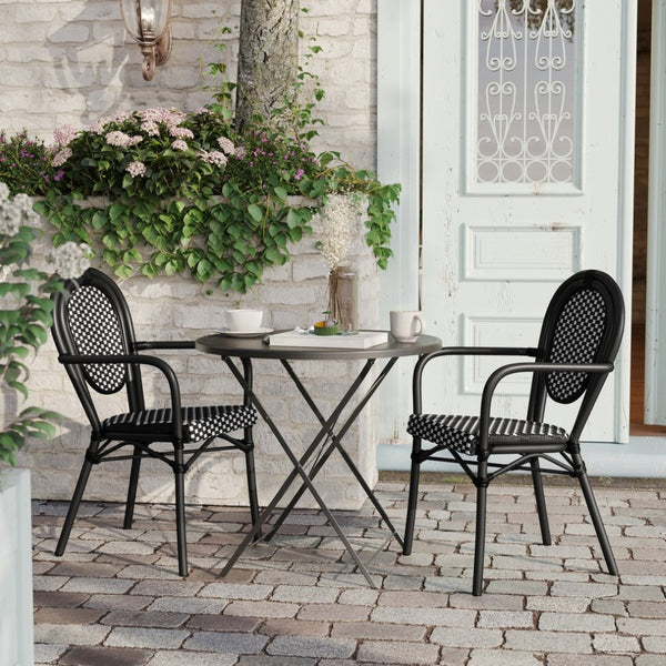 English Elm 2 Pack Lourdes Indoor/Outdoor Bistro Stacking Chairs - Durable, Stylish, and Easy to Maintain Black & White/Black Frame 2-SDA-AD642002A-BKWH-BK-GG