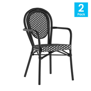 English Elm 2 Pack Lourdes Indoor/Outdoor Bistro Stacking Chairs - Durable, Stylish, and Easy to Maintain Black & White/Black Frame 2-SDA-AD642002A-BKWH-BK-GG